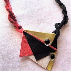Nita Angeletti OOAK Artisan Modernist TWO TO TANGO LEATHER NECKLACE